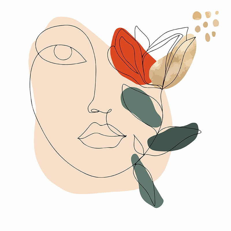 Πίνακας σε καμβά Line Art Face and Rose